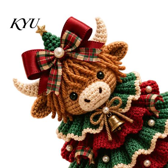 Step by Crochet Tutorial Animal Xmas Tree Kit, Christmas DIY Cute Parent Child Crafting Projects Highland Cow Forest Craft Kit for Beginners, Holiday