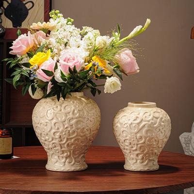 Retro Floral Vine Ceramic Vase Large Storage Jar Household Hydroponic Vase Flower Arrangement Container Indoor Craft Decoration