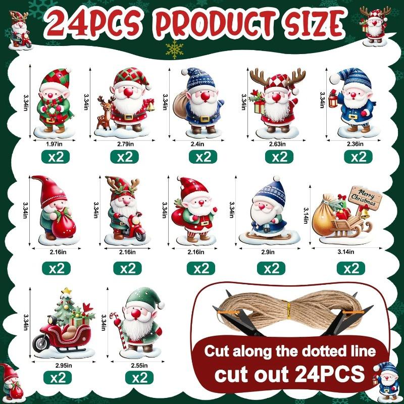 12/24pcs/set New Creative Wooden Christmas Dwarf Gnome Decoration Small Hanging Christmas Tree Decoration Wooden Plaque Set