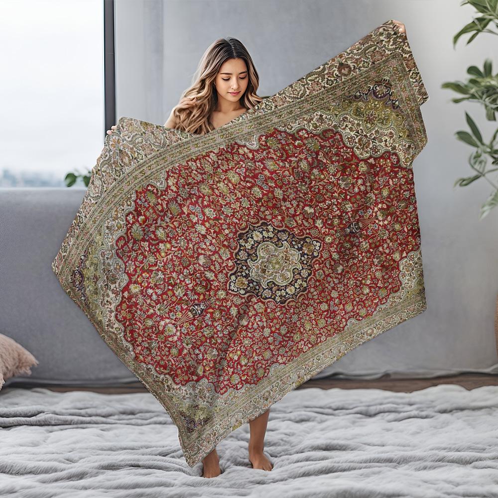 Luxurious Persian Style Embroidered Throw Blanket Vintage Decorative Bed Cover Silk Tapestry Home Decor Wall Hanging