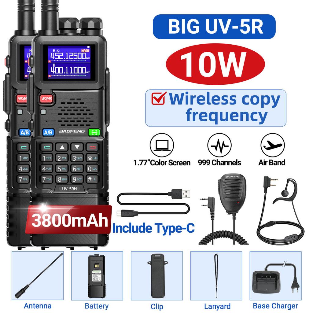 2PCS Baofeng UV-5RH 10W Air Band Walkie Talkie Multi Band Wireless Copy Frequency 999CH NOAA Long Range Ham Radio Upgraded UV-5R