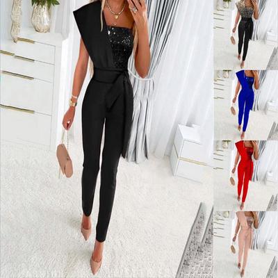 2024 Spring/Summer Sleeveless Sequin Jumpsuit for Women with Belt - European & American Slim Fit