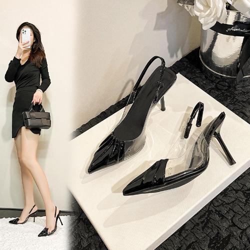 2025 Summer New Sexy Pleated Patent Leather Pumps French Stiletto Heels Fairy Sandals for Women
