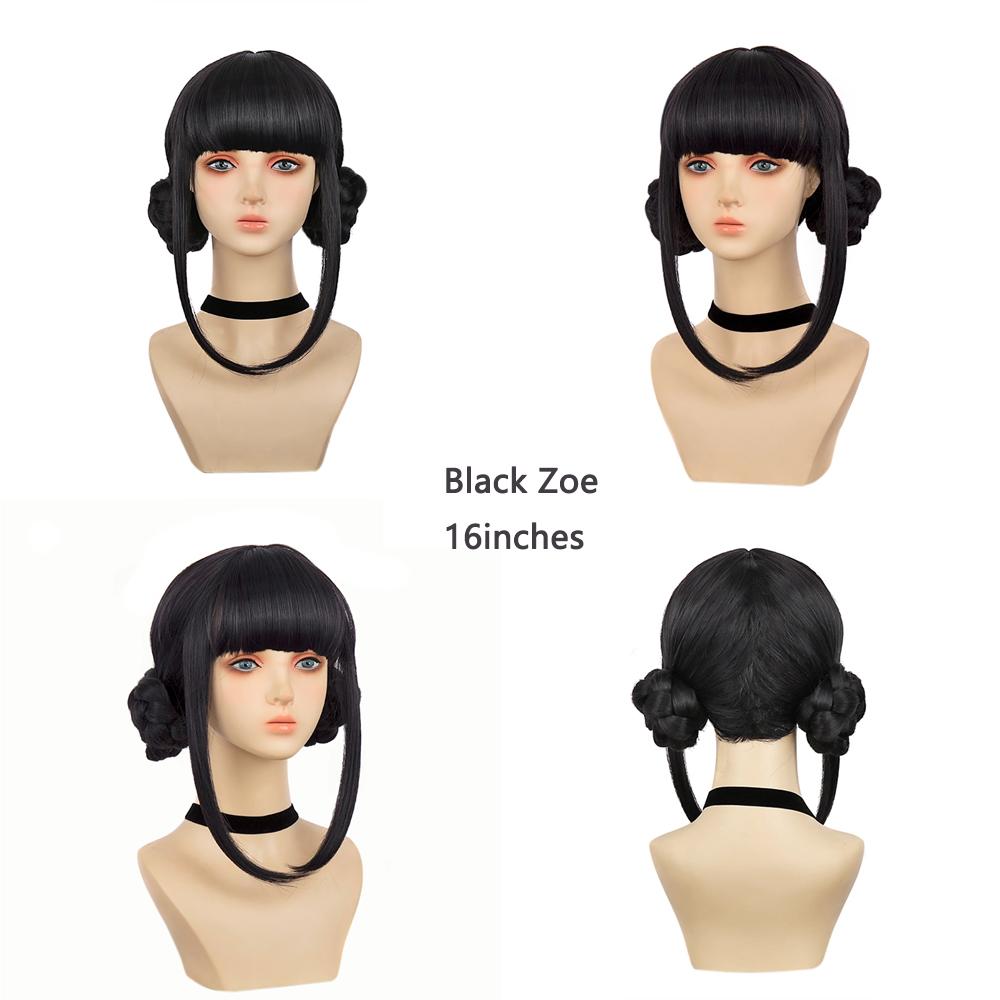 Anime Rumi Mila Zoe Cosplay Synthetisch Haar Dubbele Knot Geschikt voor Dagelijkse Kleding van Vrouwen Feest Rolspel Hittebestendige Vezel Pruik 1Pcs zwart