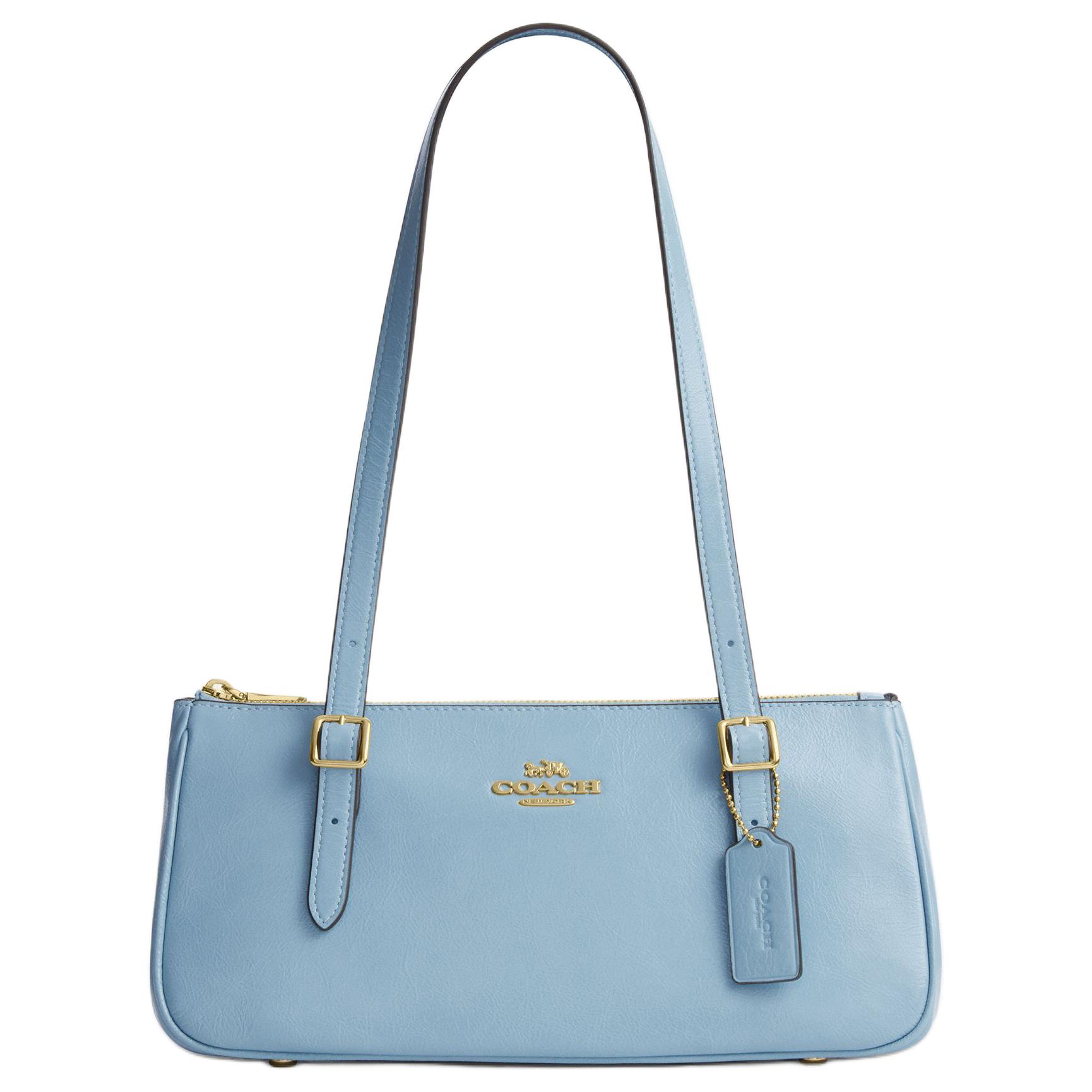 

Coach Asher 34 Metal Hardware Logo Leather Tote Shoulder Bag Large Women bags Pink Blue CBJ05-IMPOW Gift Set (Box+Pocket Mirror)