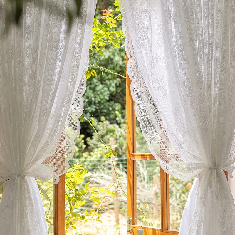 Pastoral White Tulle Sheer Window Curtains French Lace Curtain Voile Fabric Drapes Door Curtain Breathable Bedroom Home Decor