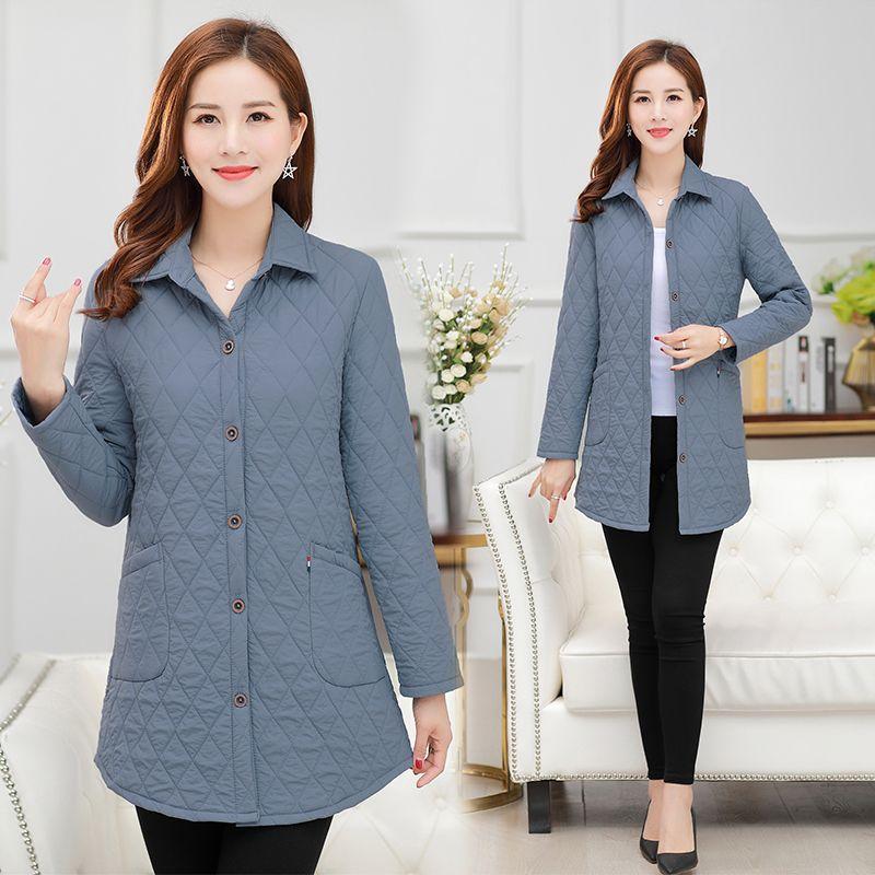 Herbst Winter Warme Langarm-Frauen Mittleren Alters Baumwolle-gepolsterte Tops Mutter Dünne Steppjacke Parkas Plus Größe