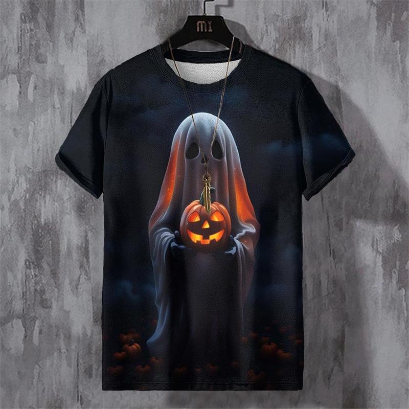 Men's Halloween T-shirt 3D Printed Ghost Pattern T-shirt Casual Round Neck Short Sleeved T-shirt Oversized Y2K Men's Top