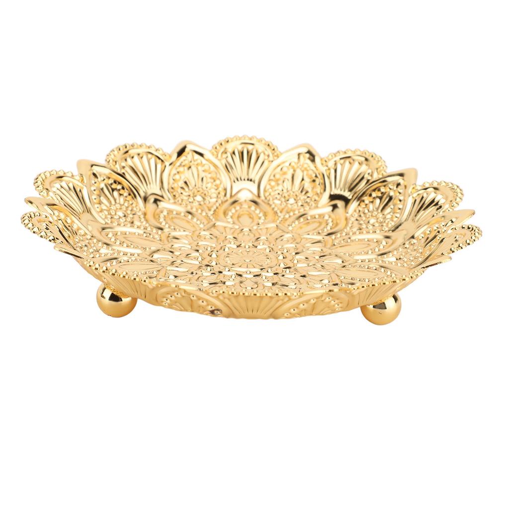 Turkish Serving Tray Round Flower Shape Retro Embossed Pattern Elegant Exquisite Metal Coffee Tea Serving Tray 14cm