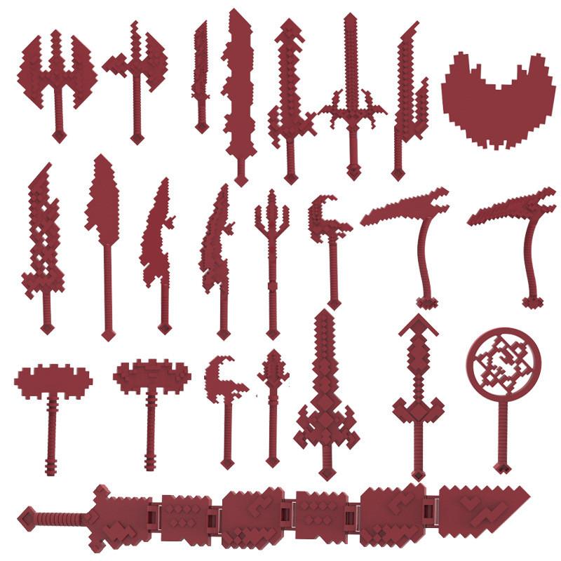 Minecraft Moje kompletní sada Svět Minifigurka Balíček zbraní Otravní vesničané Diamantový meč Trojzubec Kluk Sestavovací stavebnice Hračka