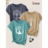 2026 3 Pack Harmony Between Man And Nature Yoga Print Women Short Sleeve T Shirts Casual Sports Holiday Tops Summer Autumn Tees