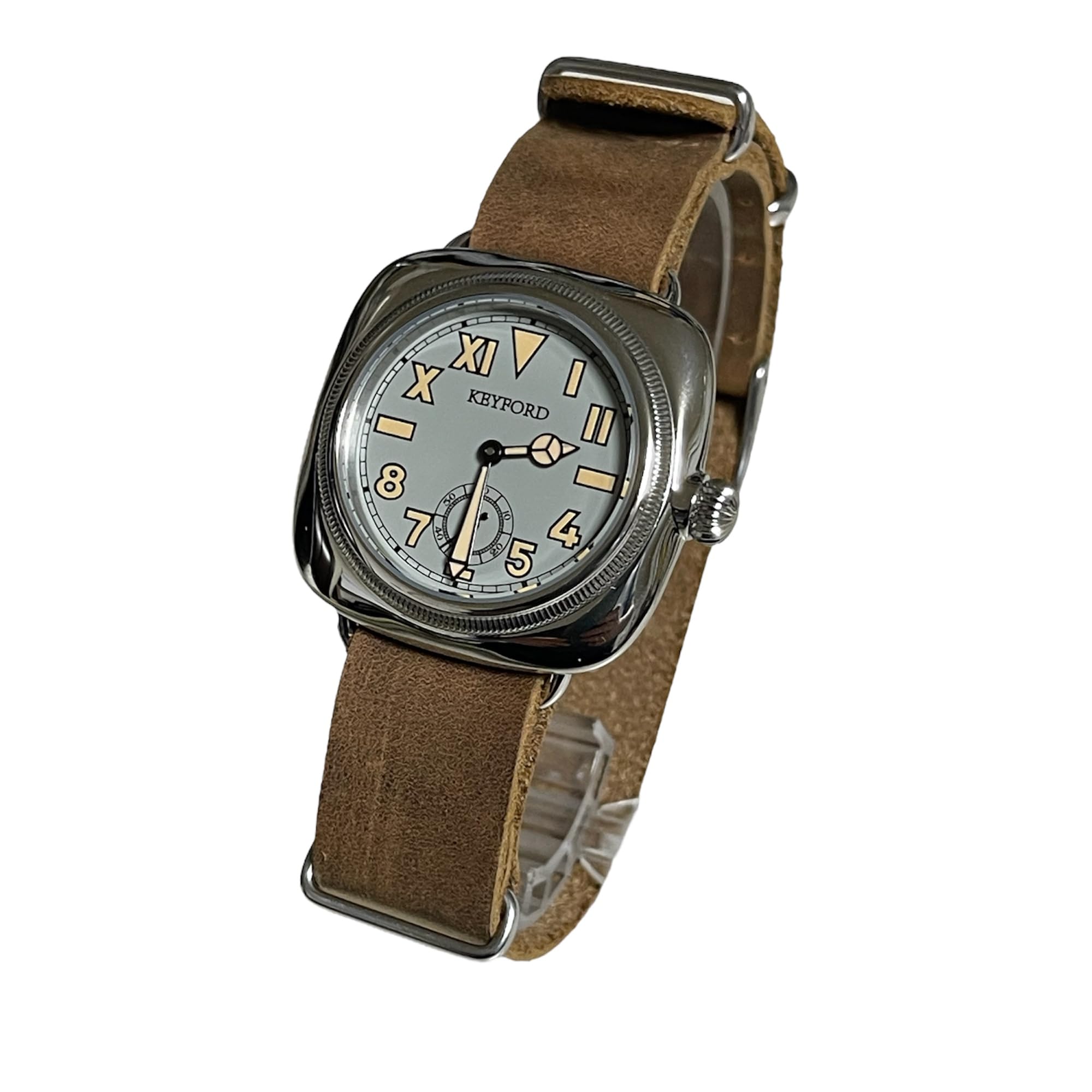 

МРМВ. Военные часы, часы с калифорнийским циферблатом, дымчато-серые с коричневым ремешком из кожи Crazy Horse