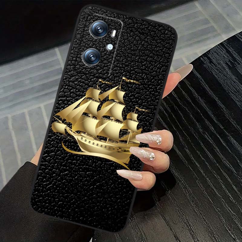 Vintage compass illustration For OPPO Reno 5 6 7 A96 A40 A58 Realme GT A74 A78 Neo2 A74 A78 Find X5 X3 X7 X8 Black Phone Case