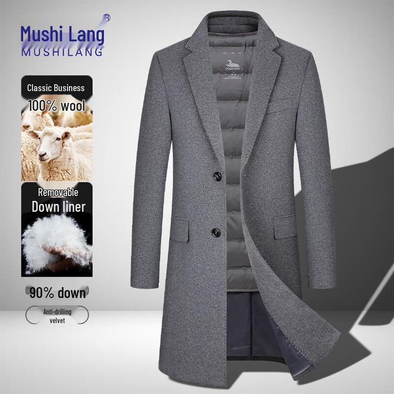 MUSHILANG Men's 100% Wool Mid-length Business Casual Overcoat