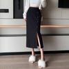 Split Knit Hip Hugging Fish Tail Half Skirt for Women In Spring and Autumn New High Waist Slimming Striped Mid Length Skirt