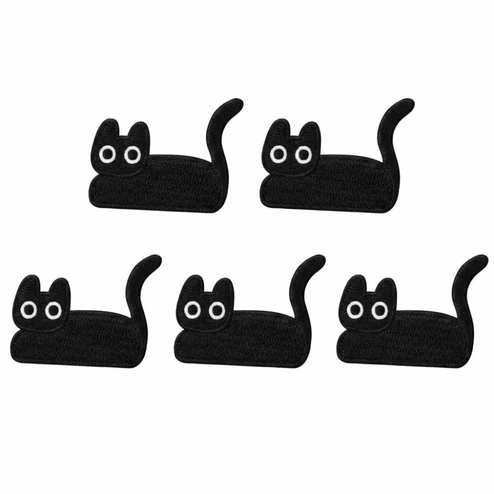 5pcs Self-adhesive Black Cat Embroidered Patch DIY Clothes Stickers Black Animal Clothing Patch Cute Cartoon Clothes Appliques