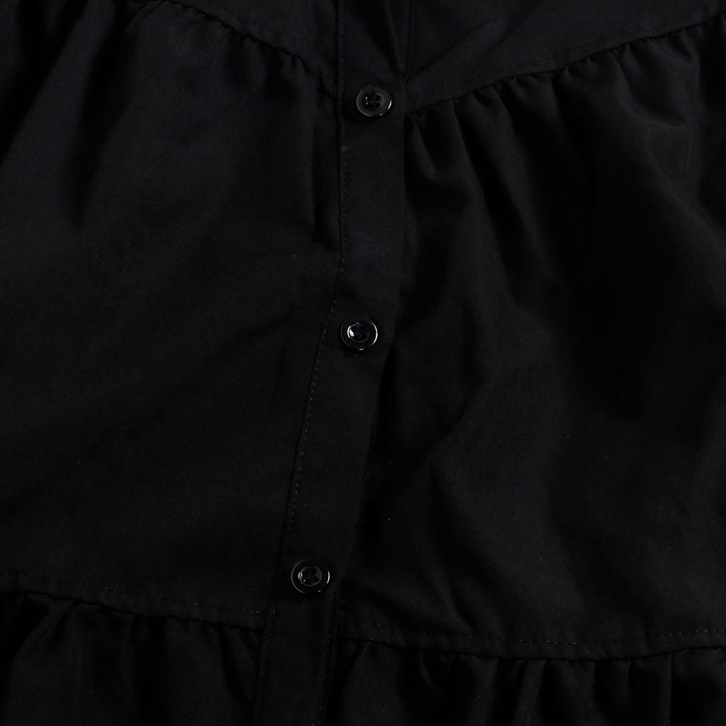 Women's Summer Fashion Solid Color Casual Loose Dress Puff Sleeve Button Doll Collar Skirt