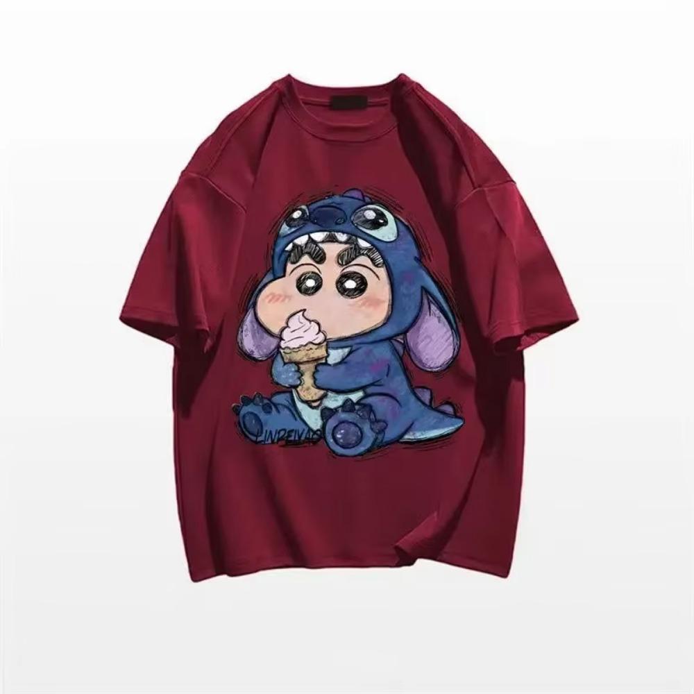 Estate 2025 T-shirt da donna con personaggio dei cartoni animati Crayon Shin Chan, moda femminile, motivo Harajuku stampato, top casual da donna