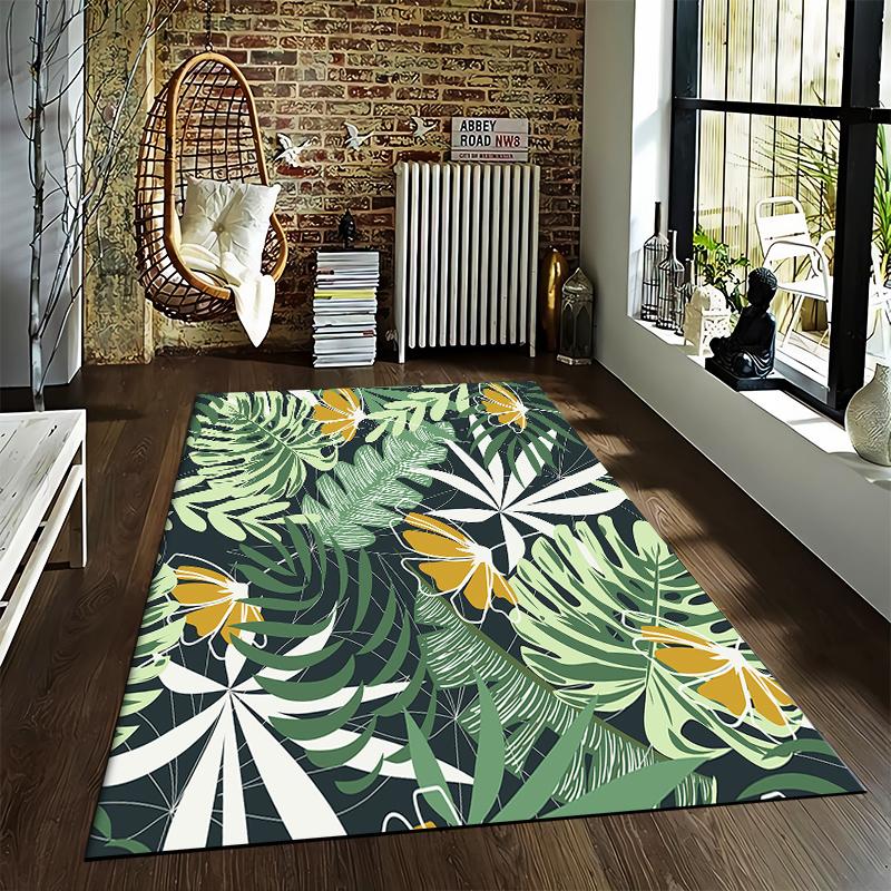 Tropical Leaf Pattern Area Rug for Home Decor Suitable for use as an anti-slip game mat for living room and bedroom sofas