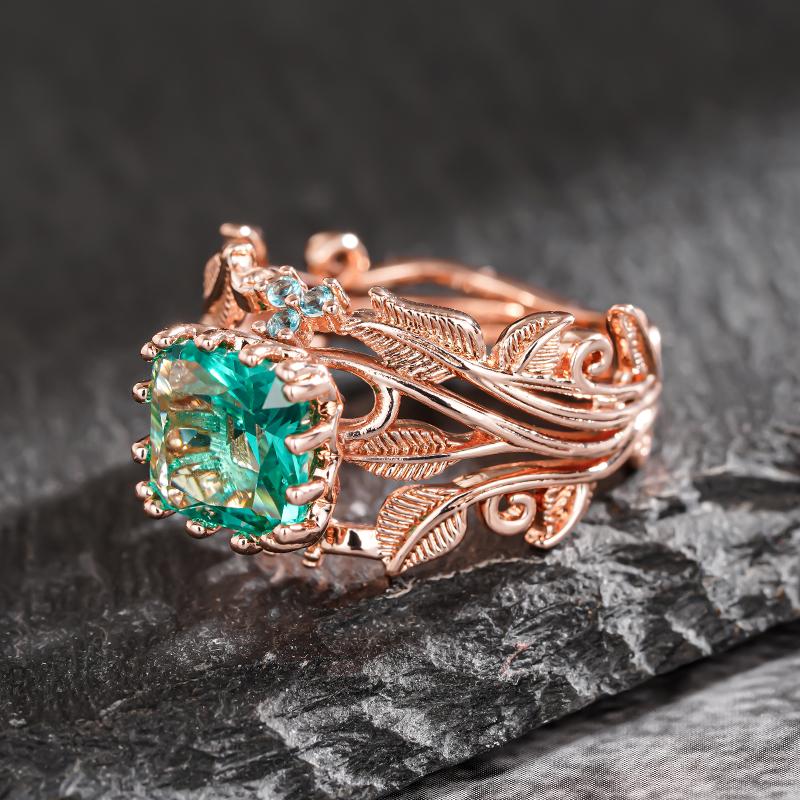 Huitan Crown Design Women Ring Inlaid Shiny Green CZ Elegant Wedding Engagement Accessories Rose Gold Color Jewelry