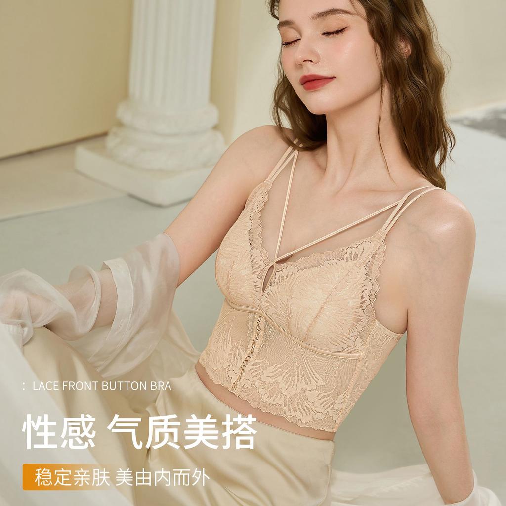 Gather lace beautiful back, sling vest, underwear with chest pad, no bra, sexy inside and outside, pure desire style
