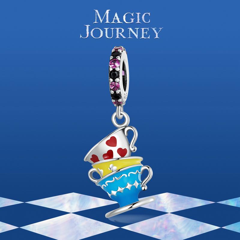 WOSTU 925 Sterling Silver Cute Magic Teacup Pendent Charms Beads for Women Fit Original DIY Bracelet Necklace Birthday Jewelry