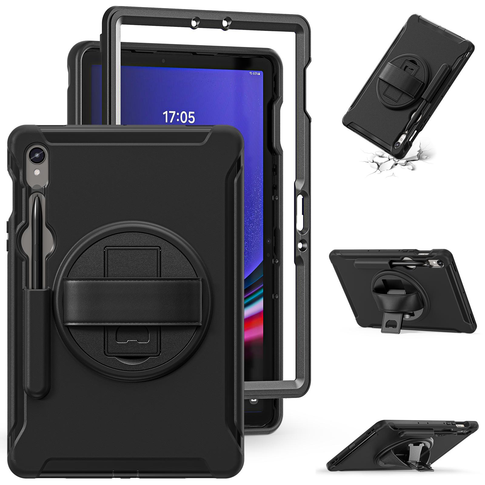 

For Samsung Galaxy Tab S9 FE/S7 T870/S8 X700/S9 X710 Case PC+TPU Kickstand Tablet Cover with Pen Slot Black