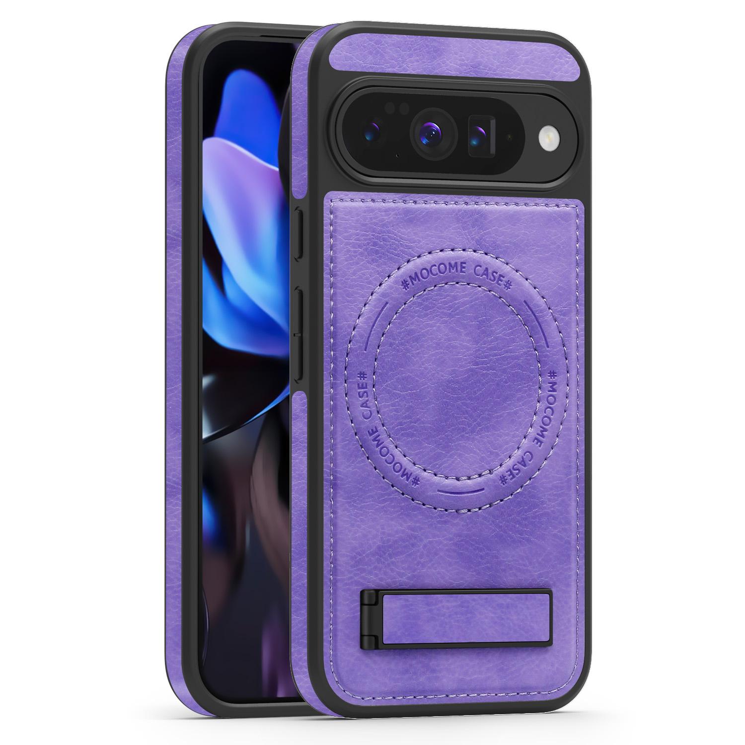

For Google Pixel 10 Pro/Pixel 10 Case Compatible with MagSafe Kickstand Leather Phone Back Cover Light Purple