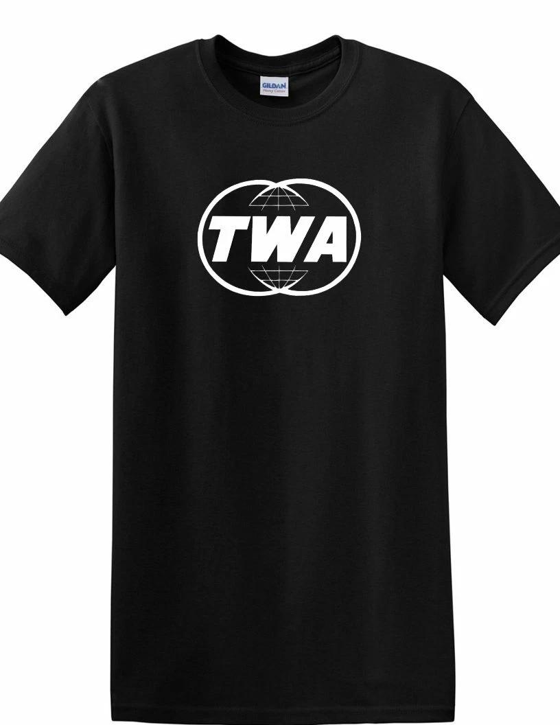 TWA Trans World Airlines Retro White Logo Tee Shirt US Travel Black T-Shirt 3XL