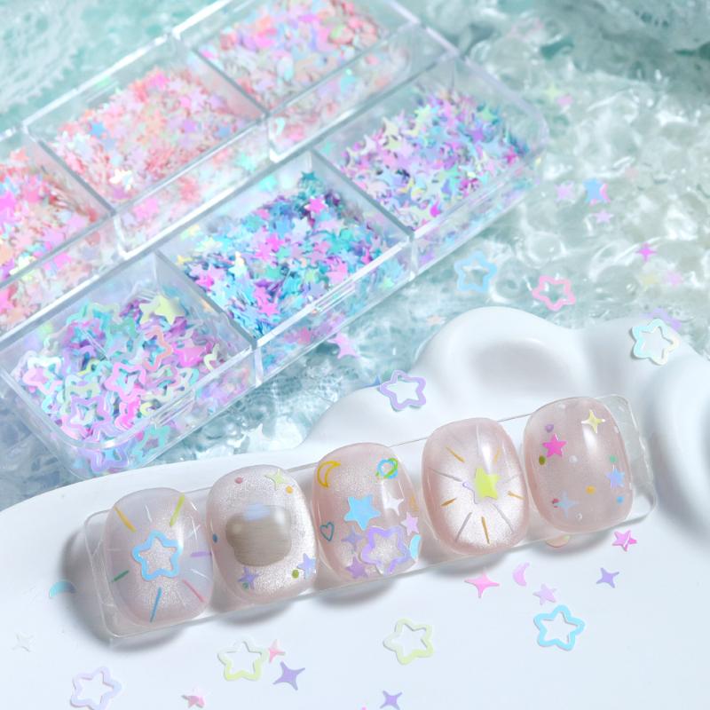 Iridescence Stars Moons Glitter Nails Accessories Decor Mermaid Sequin Nail Art Supplies For Professionals Flakes Nail Parts
