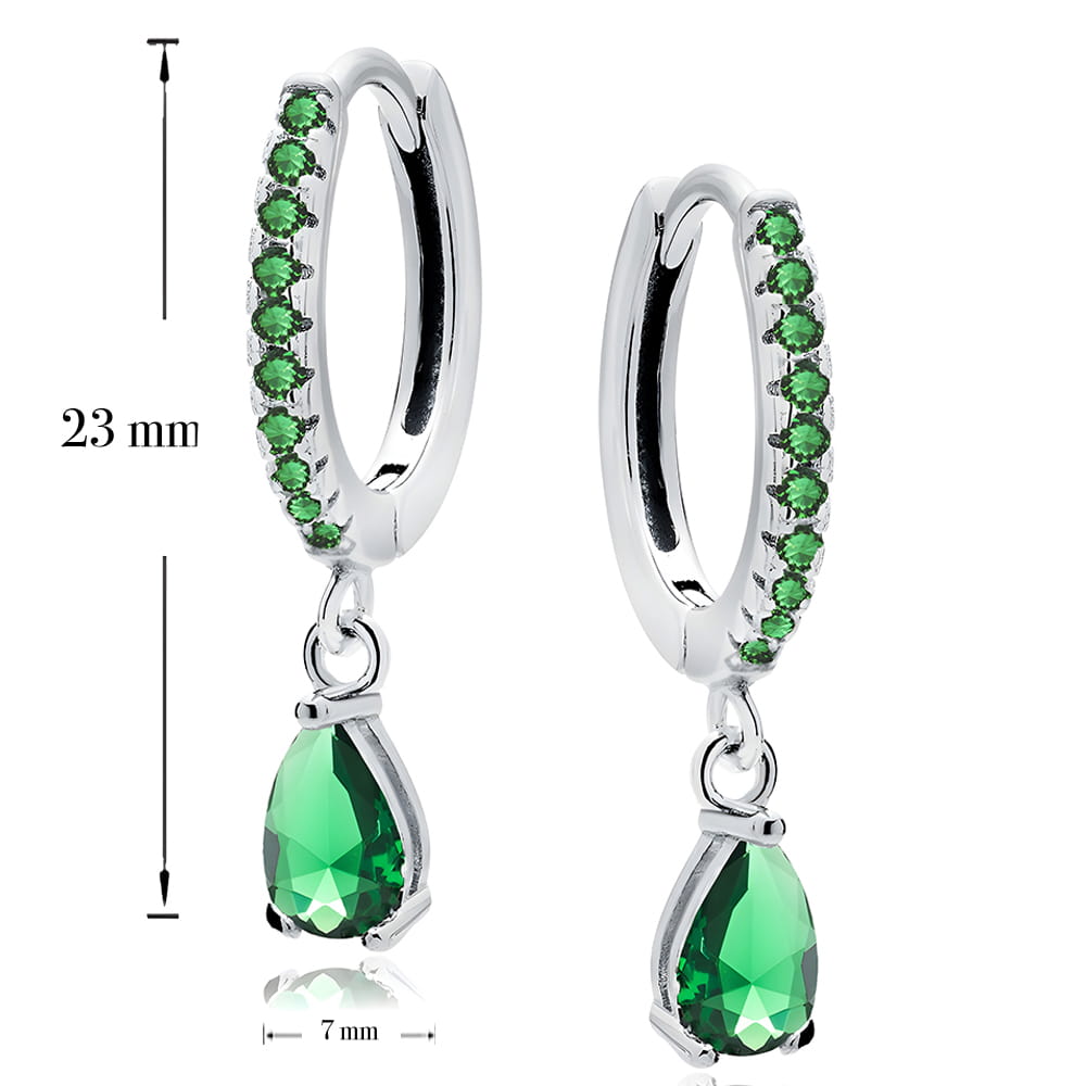 Srebrne pr. 925 wiszące damskie kolczyki łezki z cyrkoniami w kolorze emerald - srebro 925