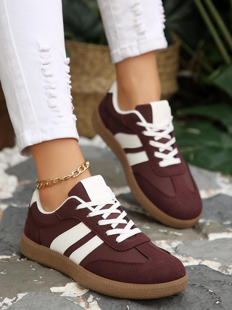 2026 Plus Size European & American Color Block Training Shoes - Round Toe Lace-up Low-top Flats