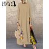 HNXC 12 Color Women Fashion Casual Loose Long Sleeve Floral Print Party Maxi Dress Plus Size Vestidos Longos Robe
