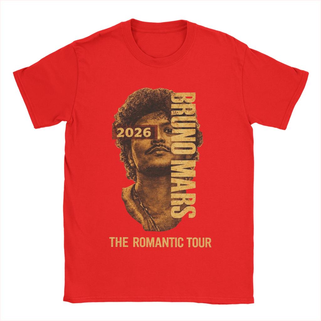 The Romantic Tour Bruno Mars 2026 Unisex T Shirt Novelty Tees Short Sleeve O Neck TShirt 100 Cotton New Arrival Tops
