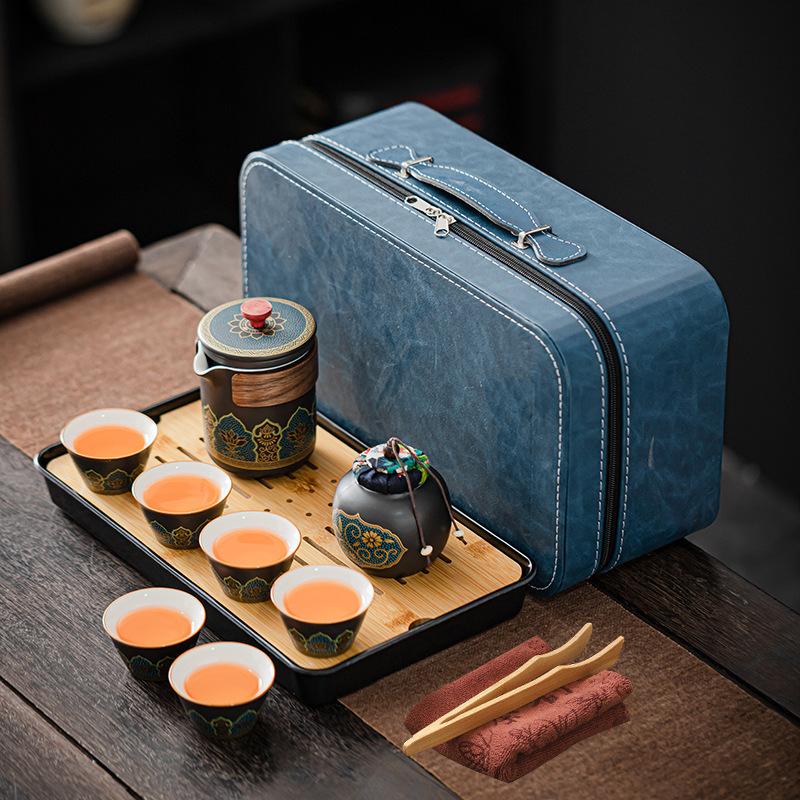 Outdoor Camping Travel Kung Fu Tea Set Teapot Ceramic Fast Teacup Tea Tray Portable National Tide Gift