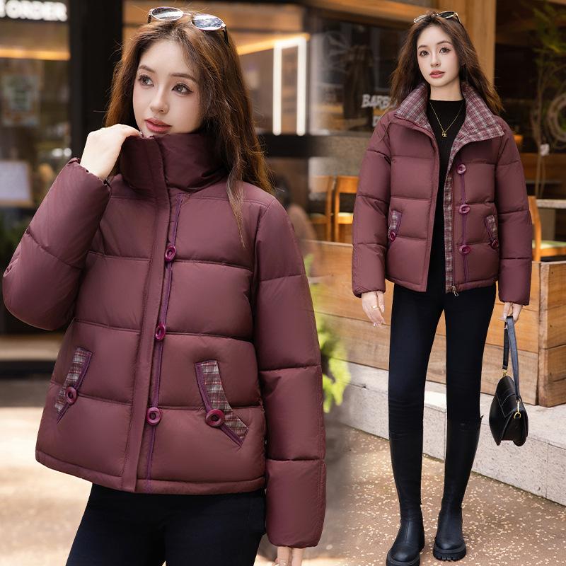 New Winter Cotton-padded Clothes Women's Short Splicing Fragrant Cotton-padded Clothes Fashionable Foreign Style with Cotton-padded Jacket