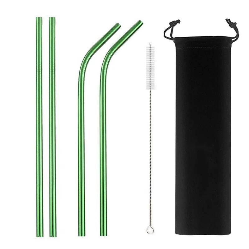Mixing Color Reusable Metal Drinking Straws 304 Stainless Steel Straw Set with Cleaner Brush Bar Drinkware Party Accessory