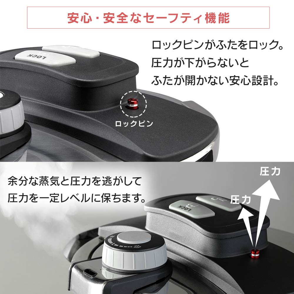 Utility Iris Ohyama Pressure Cooker Compatible with Inner Scale Included Book and Glass Lid Slide Pressure Safety Lock Silver [Save Bills/Save Time]