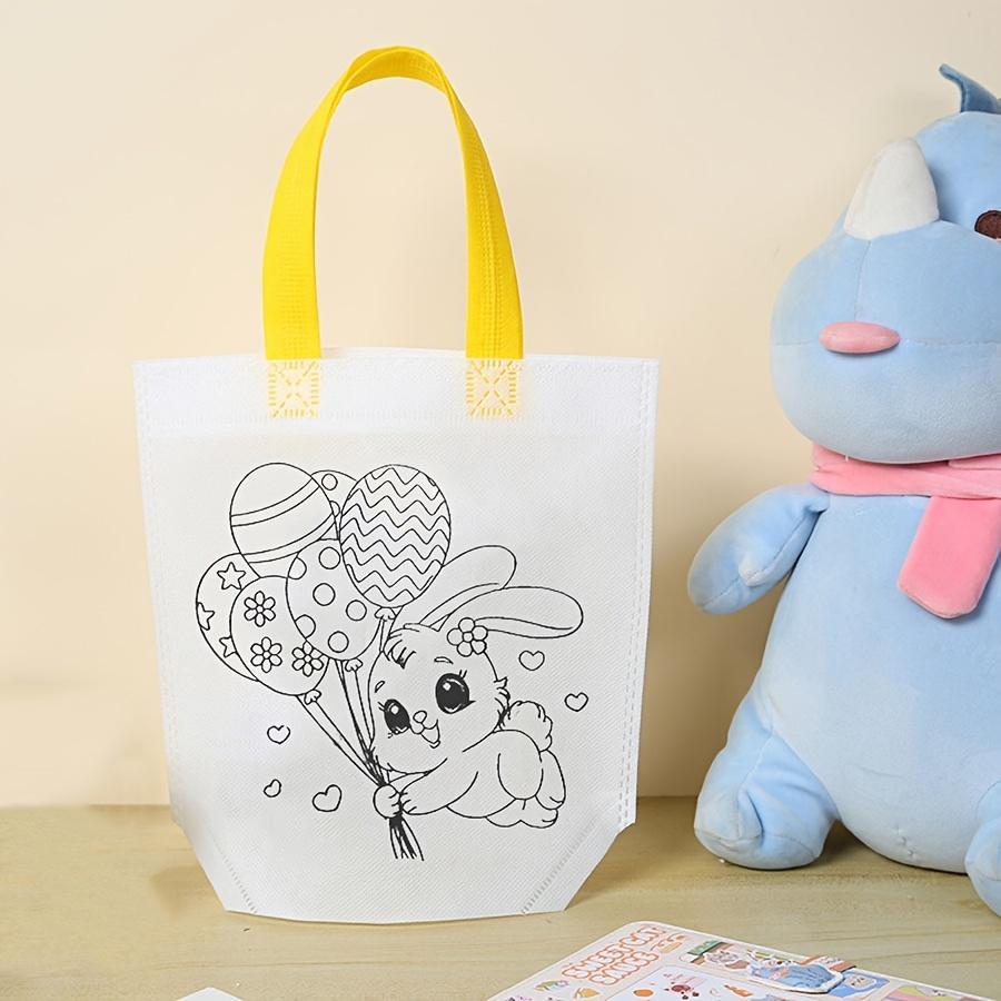 8Pcs Easter Non-Woven DIY Graffiti Bags - Double-Sided Cartoon Egg & Rabbit Design, Creative Painting Handbags for Easter ZSY