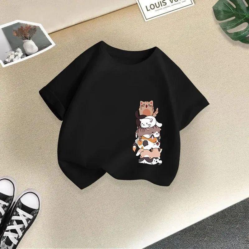 Gestapeltes Print-Kurzarm-Baumwoll-T-Shirt für Mädchen & Jungen - Sommerkollektion 2026
