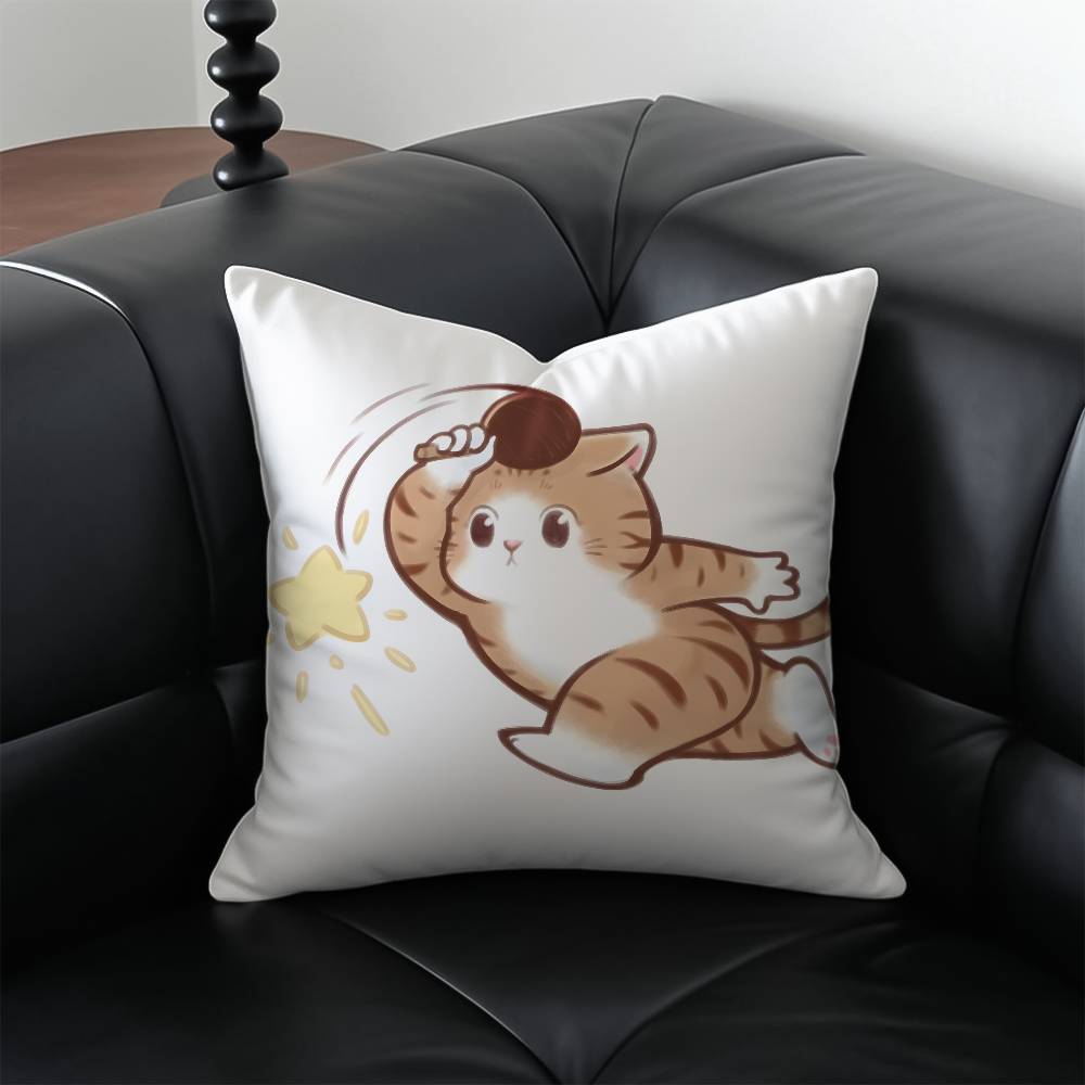 Cute Cat Athlete Childlike Heart Pillow Case Anti-dustmite Pillowcase Invisible Zipper Silky Short Plush Sofa Cushion Cover