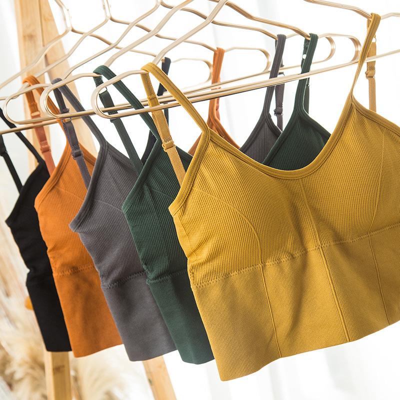 Women's Ribbed V-Neck Cami Top, Seamless U-Back Bralette with Built-in Bra