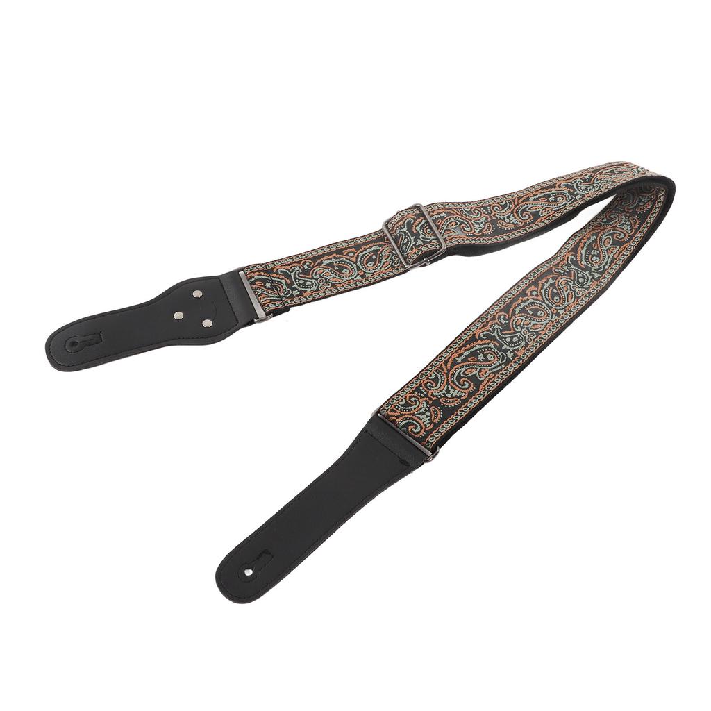 E-Gitarrengurt Verstellbarer Nylon Bestickter Schultergurt mit Rutschfester Schnalle Grün Braun