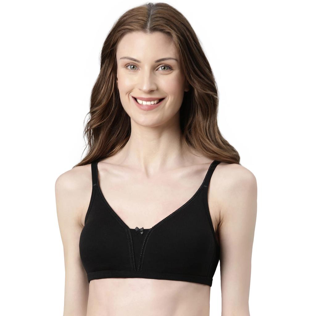 Enamor Women's 92% Cotton, 8% Spandex Wire Free Casual T-Shirt Bra (A072_Black_34C)