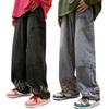 Herren Freizeitjeans Flammenmuster Große Taschen Lange Hosen Gerades Weites Bein Design High Street Used-Look Denim-Hosen