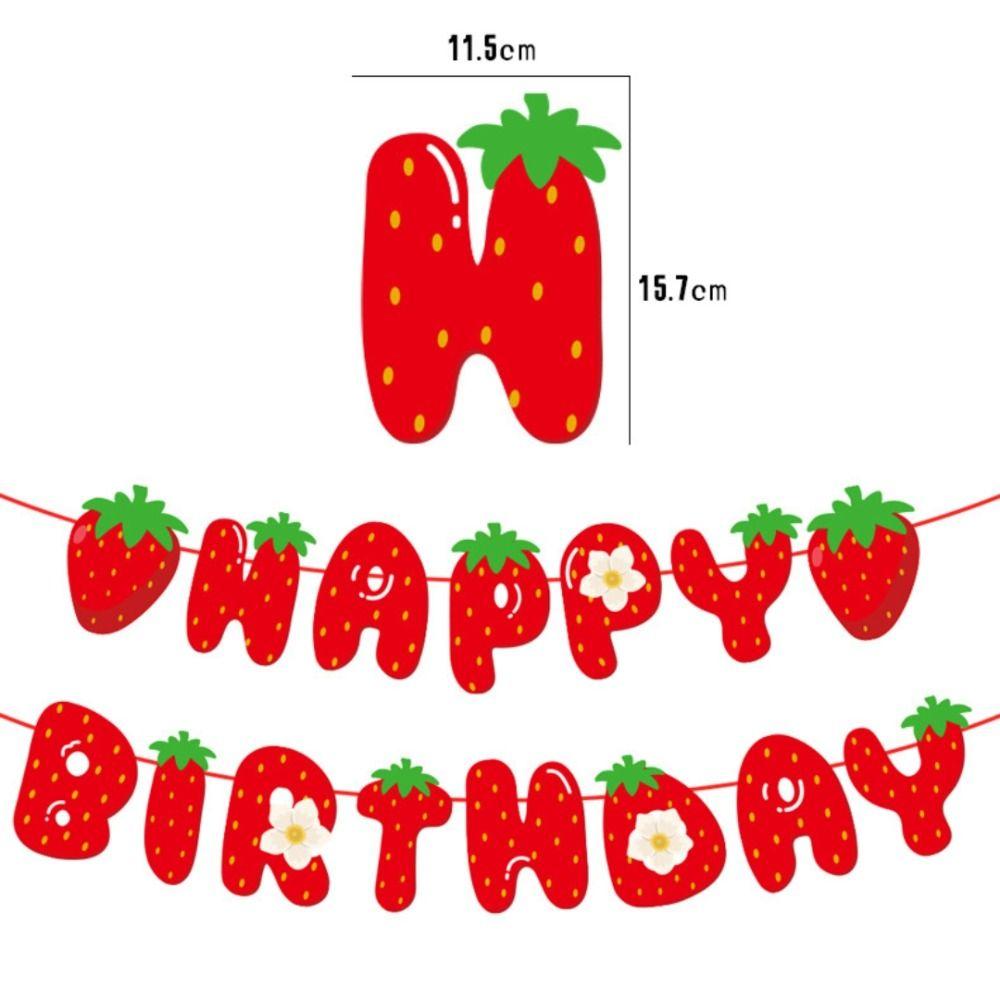 Red Happy Birthday Banner Birthday Party Decor Celebration Banners Strawberry Banners  Home Indoor