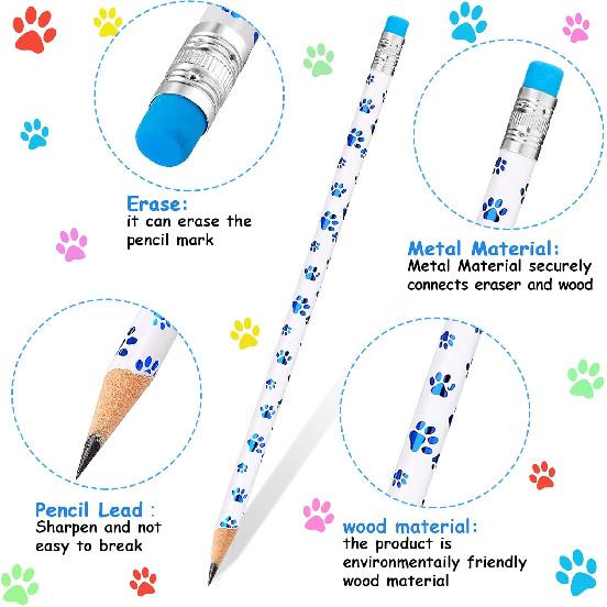 Chinco 100 Pcs Paw Print Pencils Dog Paw Pencils Wooden Writing Novelty Pencils with Erasers for Kids Doggy Party Favors Welcome Back to School Party