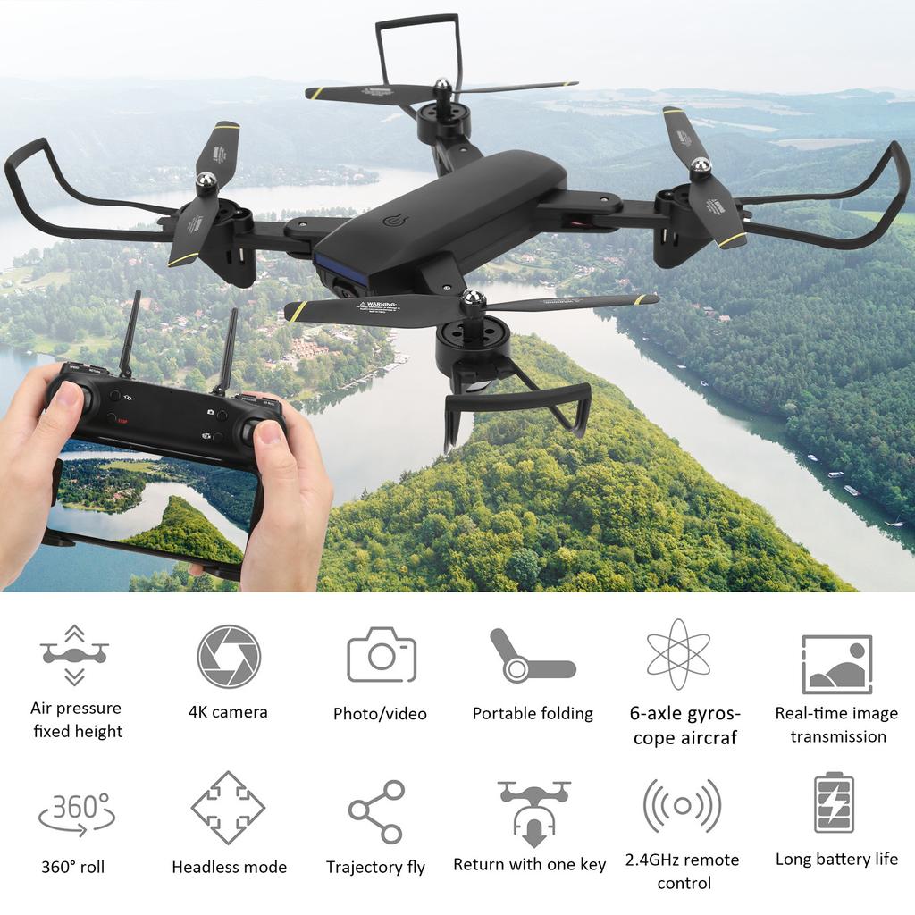 Remote Control 4K Camera Drone Altitude Hold Foldable RC Quadcopter with LED Light