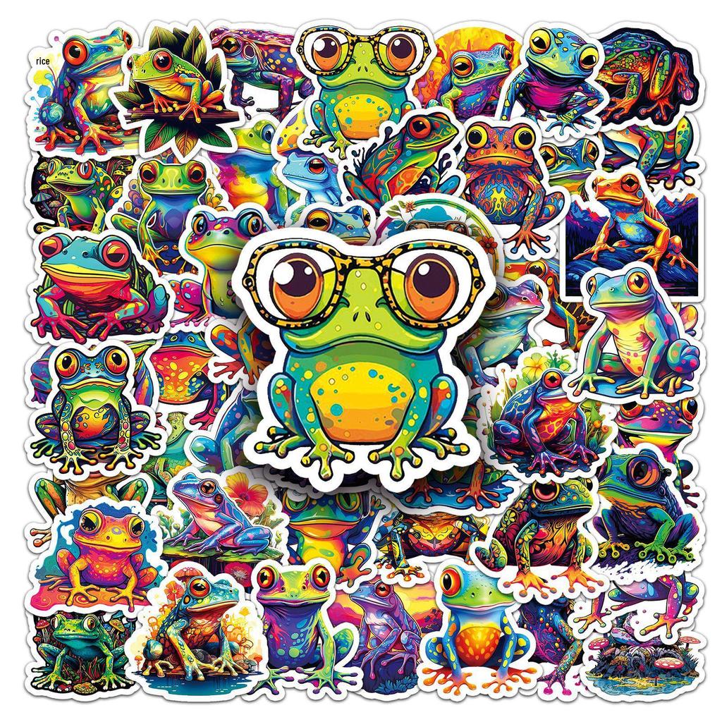 Colorful Frog Cartoon Animal Stickers: Trendy, Creative, Waterproof for Journals & Luggage (50 Sheets)