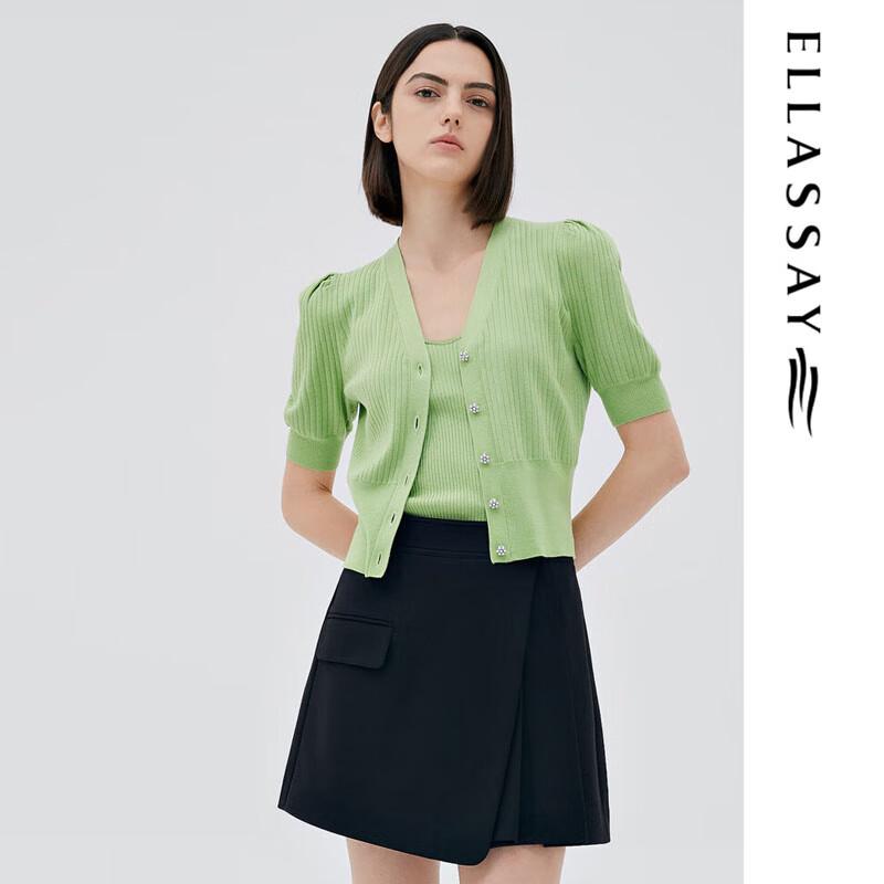 

ELLASSAY Женский трикотажный топ из двух частей с V-образным вырезом и рукавами-буфами